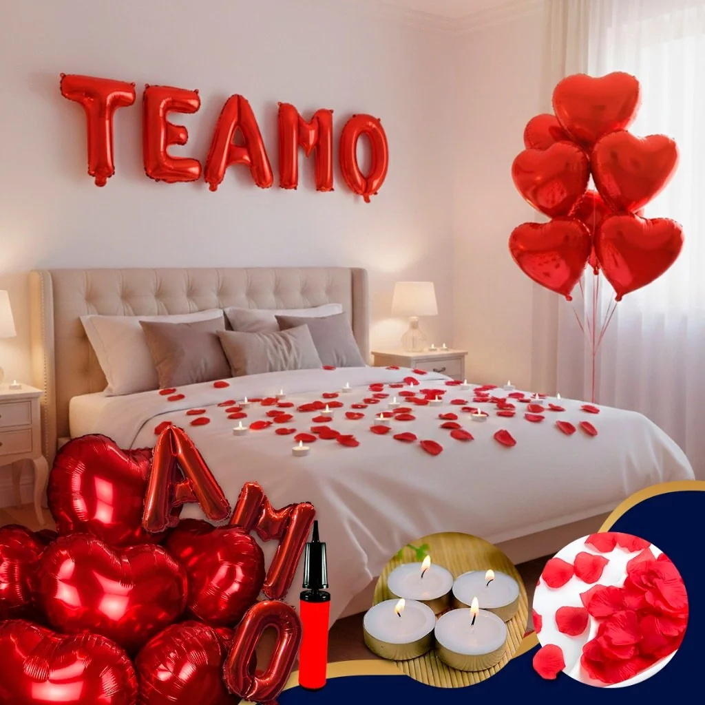 ✨Kit Romântico 600 Pétalas + 10 Velas + 10 Balões + Te Amo