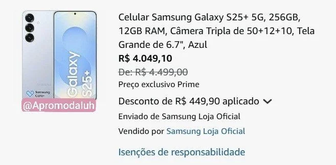 ✨ Celular Samsung Galaxy S25+ 5G, 256GB, 12GB RAM, Câmera Tripla de 50+12+10, Tela Grande de 6.7", Azul