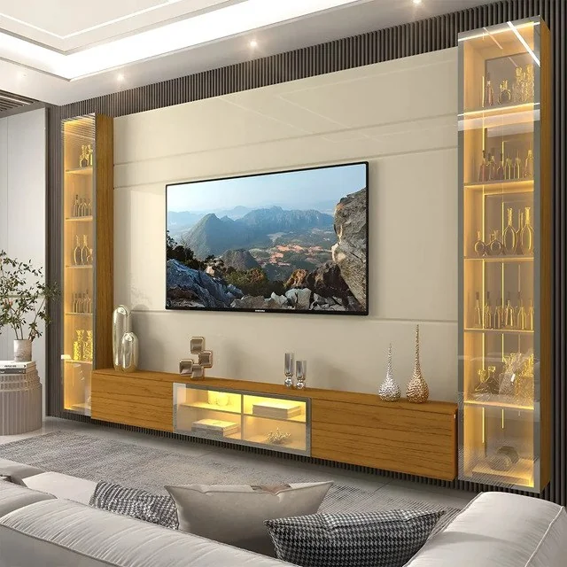 ✨ Rack Com Painel Para Tv Até 84  Gelius Móveis Luminare Off White/naturale Mdf