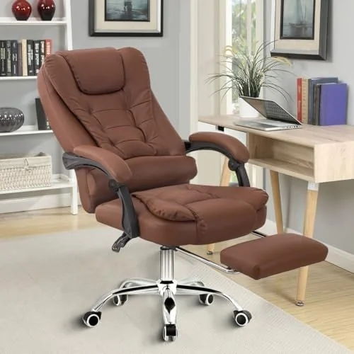 ✨ Cadeira de escritório presidente, cadeira de home office com apoio para os pés e encosto ajustável(Marrom)