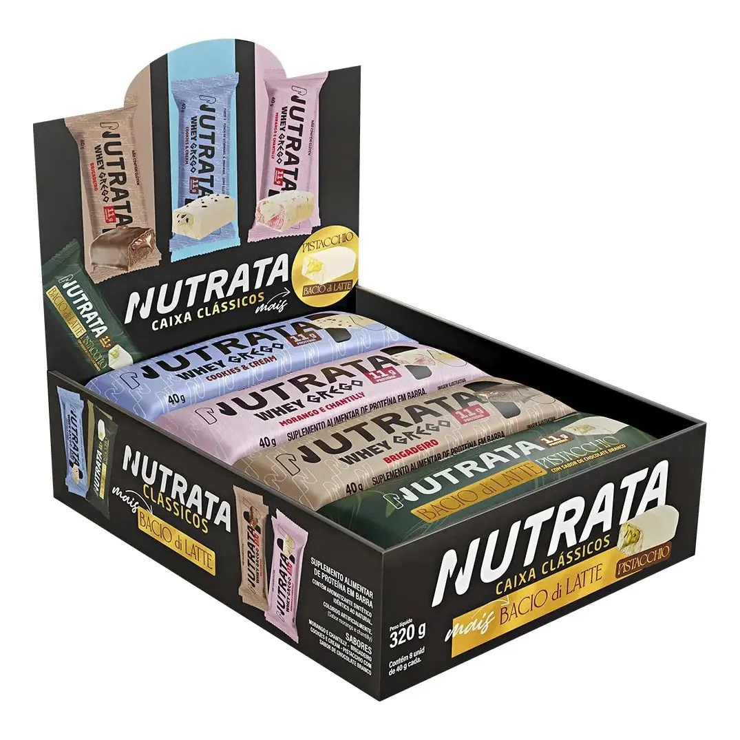 ✨ Barra de Proteína Nutrata Bacio Di Latte com Sabor Misto – Pack com 8 Unidades