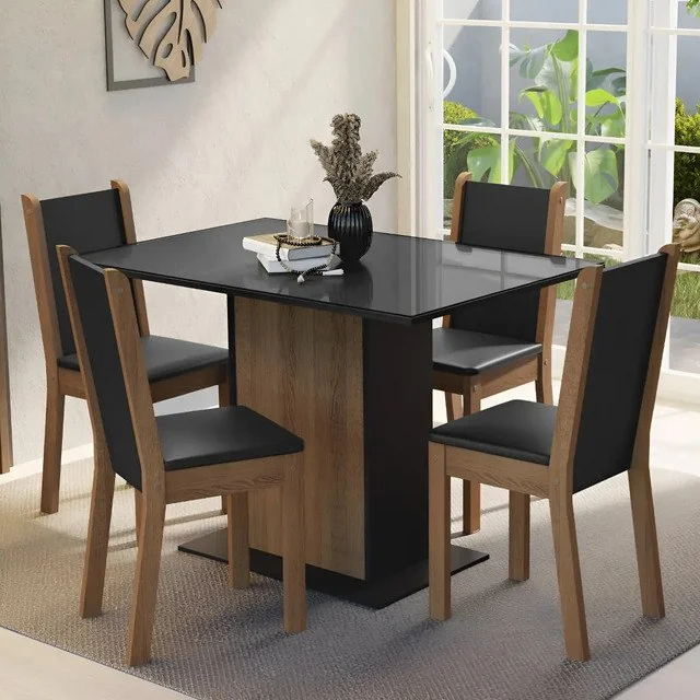 ✨Sala Jantar Mesa Tampo Vidro 4 Cadeiras Martina Madesa Pr Cor Preto/rustic Liso