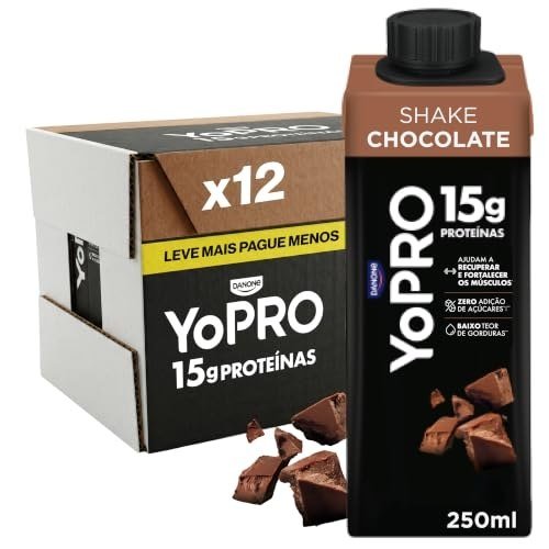 ✨ YoPRO Bebida Láctea UHT Chocolate Líquida Caixinha 250ml - 15g de Proteínas - Sem Lactose - Pack com 12 Unidades