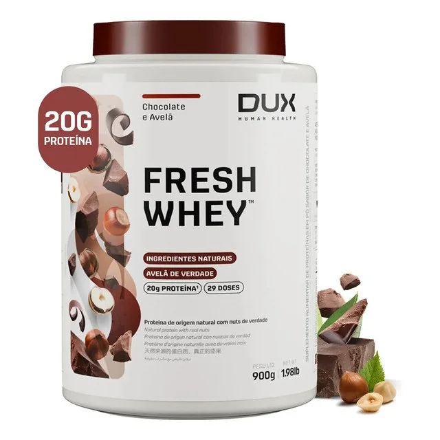✨ Fresh Whey DUX 900g Chocolate Belga e Avelã Pote Natural