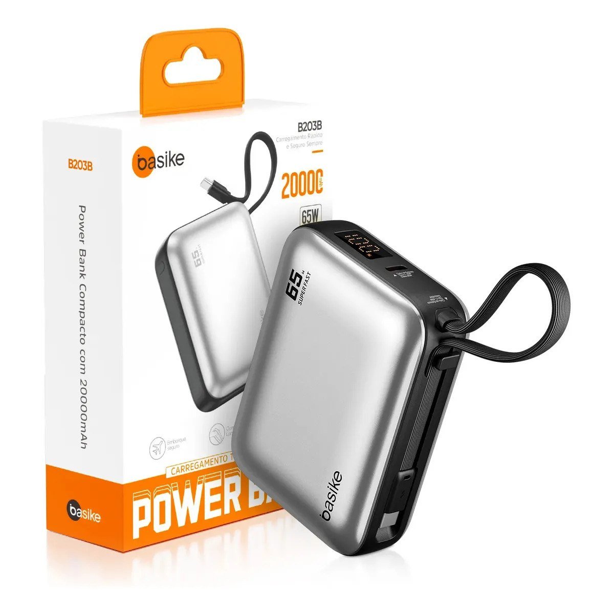 ✨ Power Bank Basike 20000mAh para Notebook e Celular com Cabo USB-C 65W