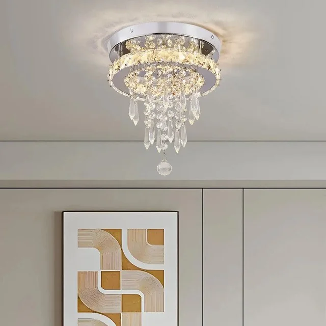 ✨Luminária De Teto Mini Led Redonda De Cristal Para Quarto 127/220v Prateado