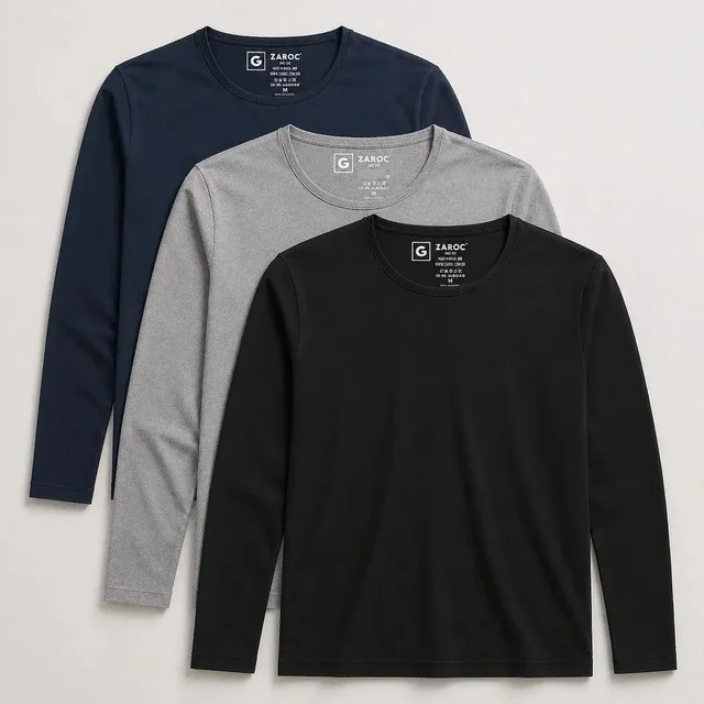 ✨Kit 3 Camiseta Manga Longa Masculina Slim Algodão 30.1 Zaroc