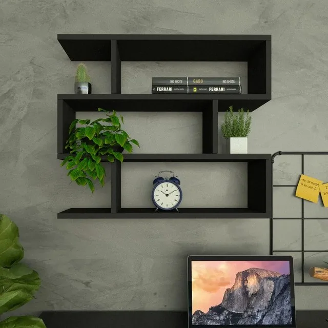 ✨Nicho Zig P15cm Preto Mdf Organizador Escritório Quarto Sala Preto