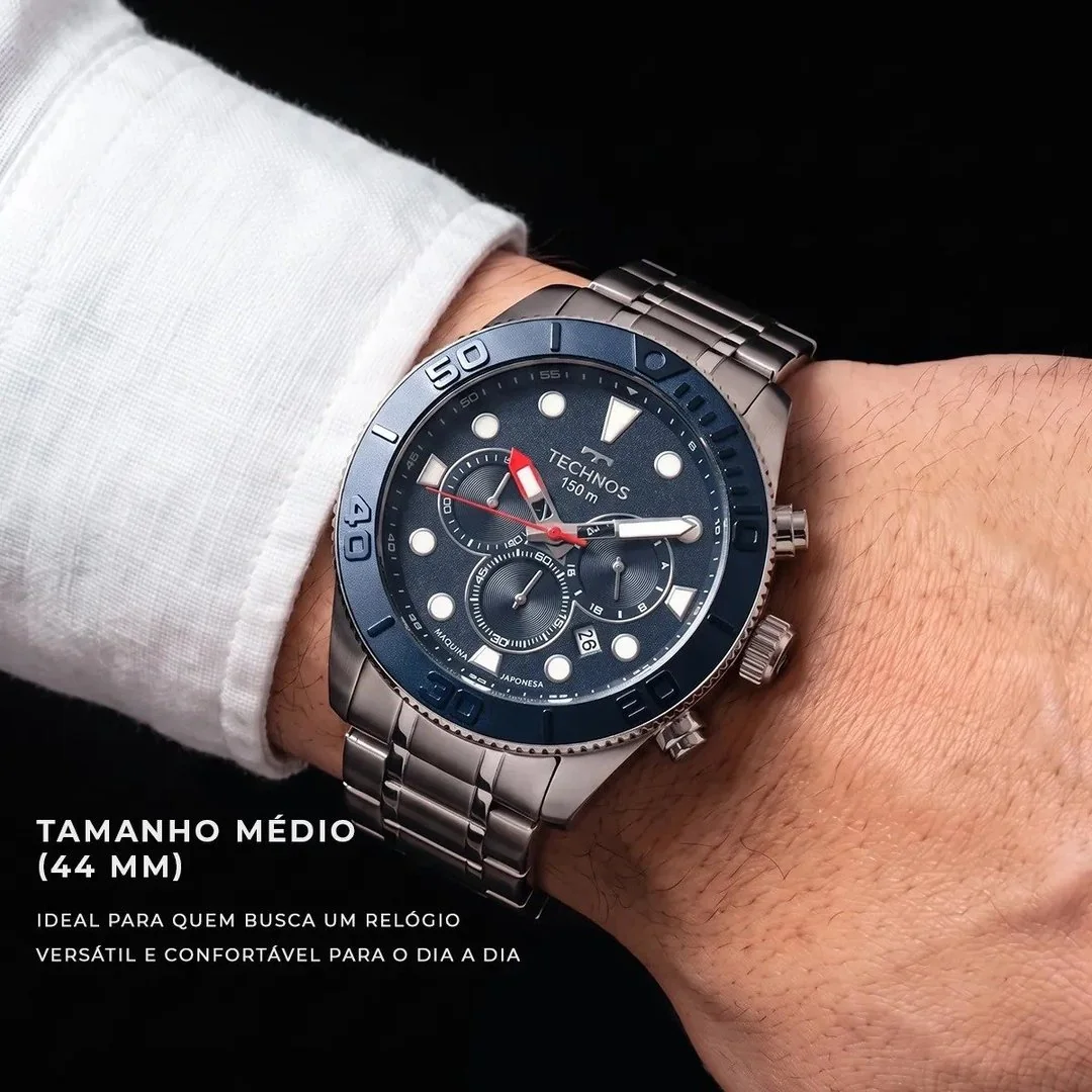 ✨ Relógio Technos Masculino Acqua Prata - Js25bcg/1a Bisel Azul