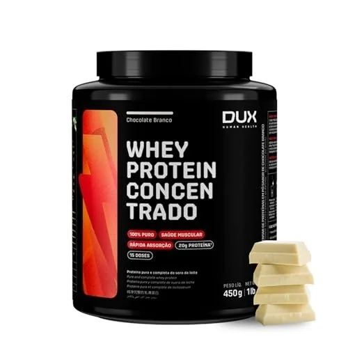 ✨ DUX HUMAN HEALTH Whey Protein Concentrado 450g Chocolate Branco – Versátil para Receitas e Shakes