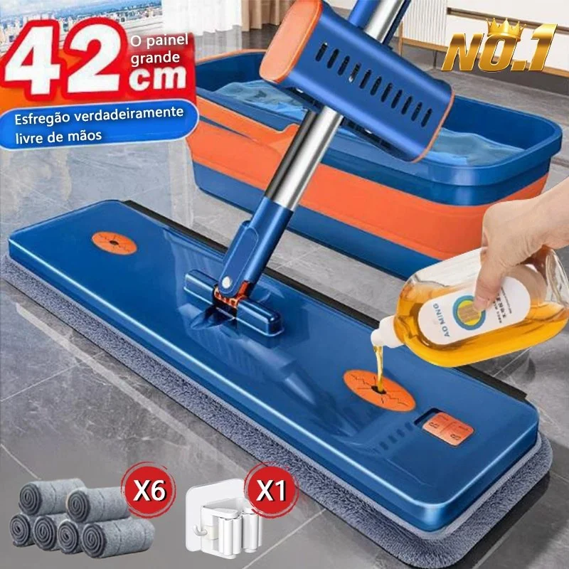 ✨KIT 9  Conjunto De Esfregão E Balde Dobrável De Microfibra Com Raspador De Desaguamento S10