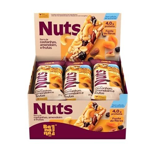 ✨ Barra Nuts Castanhas, Amendoim e Frutas 12un 25g Banana Brasil