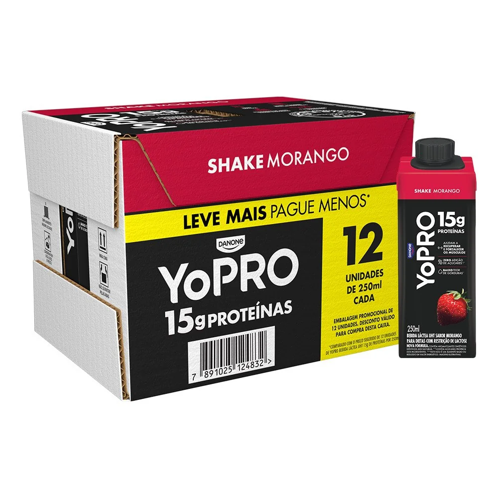 ✨YoPRO Bebida Láctea UHT Morango 15g de proteínas 250ml12un