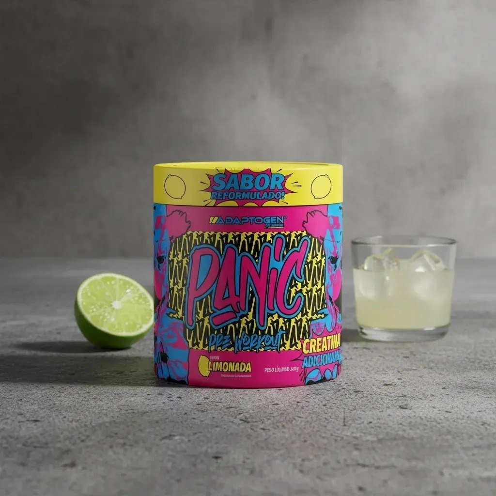✨ Suplemento Em Pó Adaptogen Science Panic Pré Treino Com Creatina Pote 300g Sabor Limonada