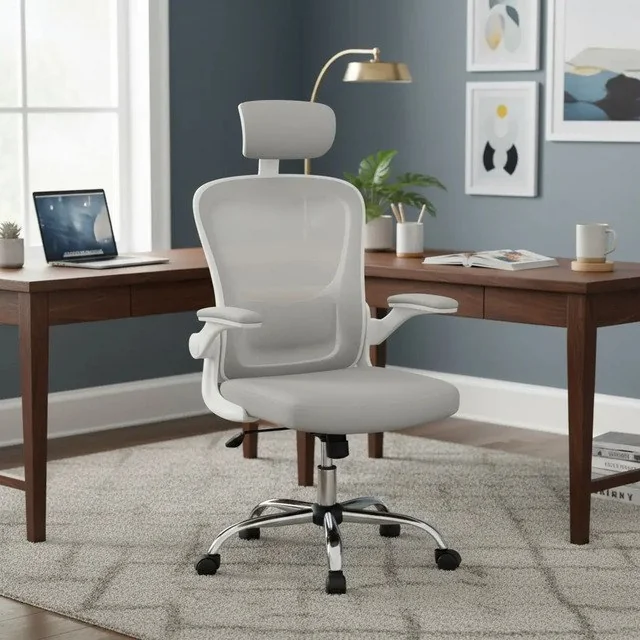✨Cadeira De Escritório Ergonômica Giratória Boston G100 Com Estofado Mesh Luvinco Com Ajuste Lombar Cinza Malha