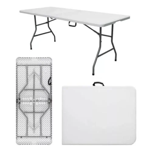 ✨ Mesa Dobrável Vira Maleta Com Alça Portátil 1.80m Para Camping Pesca Jardim Área Externa Ou Interna Salão De Festas Gourmet Luvinco (Branco)