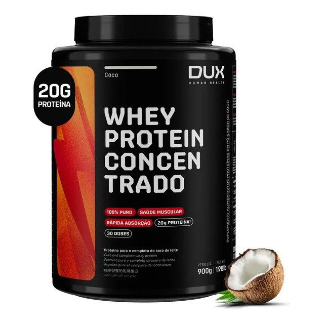 ✨ DUX HUMAN HEALTH Whey Protein Concentrado Suplemento 900g Sabor Coco