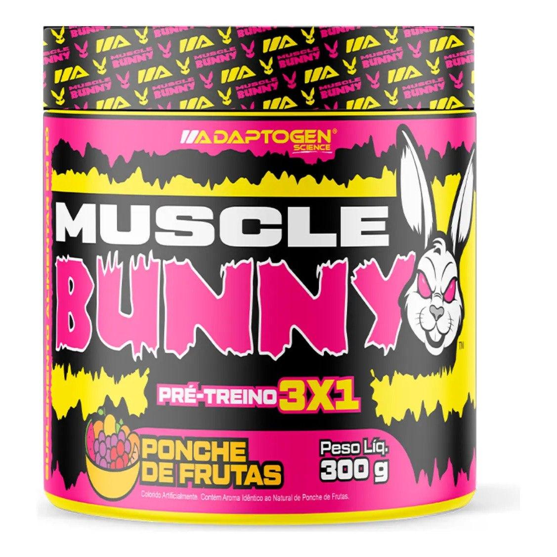 ✨ Pré Treino Muscle Bunny C/300g - Adaptogen Sabor Ponche De Frutas
