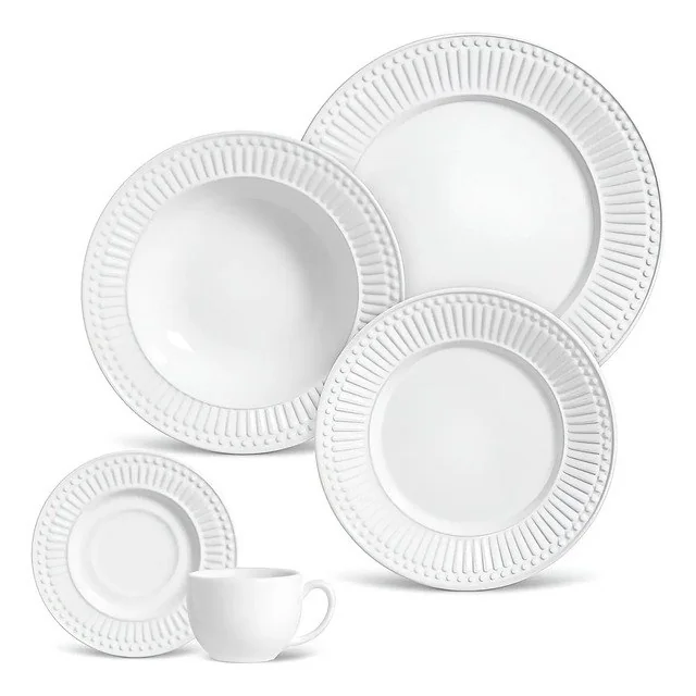 ✨Aparelho De Jantar 30 Peças Porto Brasil Cerâmica Branco Linha Roma Liso