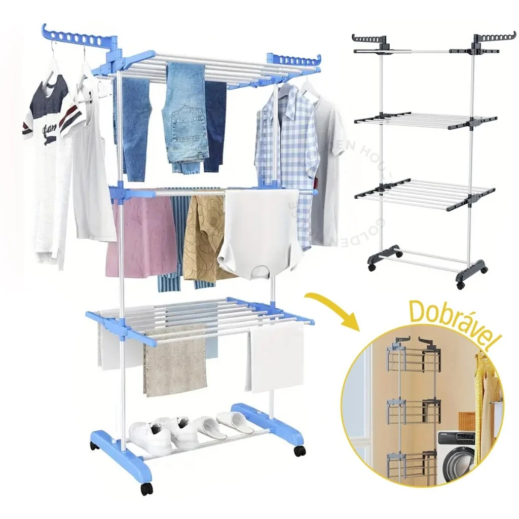 ✨Varal De Chão Roupa Calcinha Prateleiras 3 Andares Dobrável Portátil