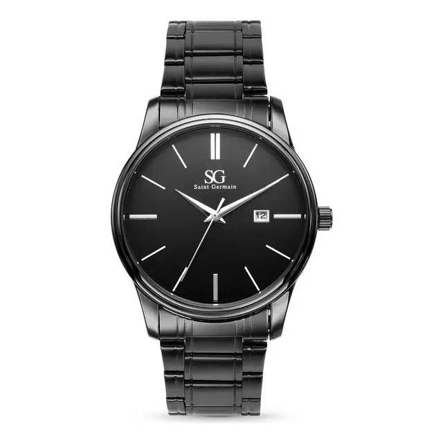 ✨Relógio Chroma Masculino Preto Saint Germain Clássico Caixa Preta Detalhes Prata 42mm