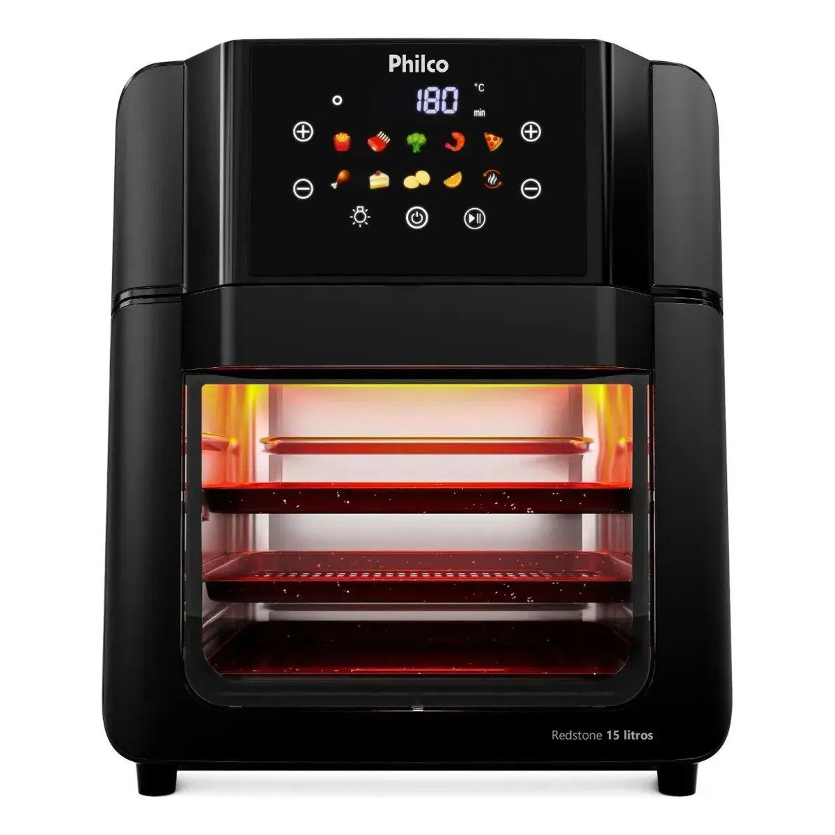 ✨ Philco PAF15C Fritadeira Air Fryer Oven 15 Litros Revestimento Redstone Porta Removível Luz Interna 10 Funções 220v Preta