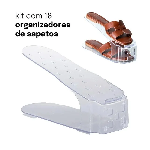 ✨ Kit 18 Organizadores De Sapatos Paramount Ajustável Empilhável Economiza Espaço Organizador De Calçados Para Guarda... Transparente - Cristal