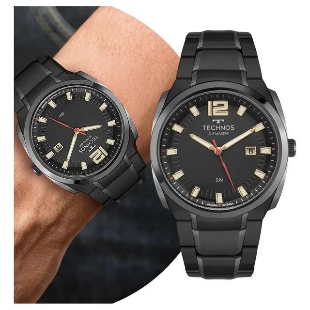 ✨Relógio Masculino Preto Black Luxo Casual Em Aço Technos