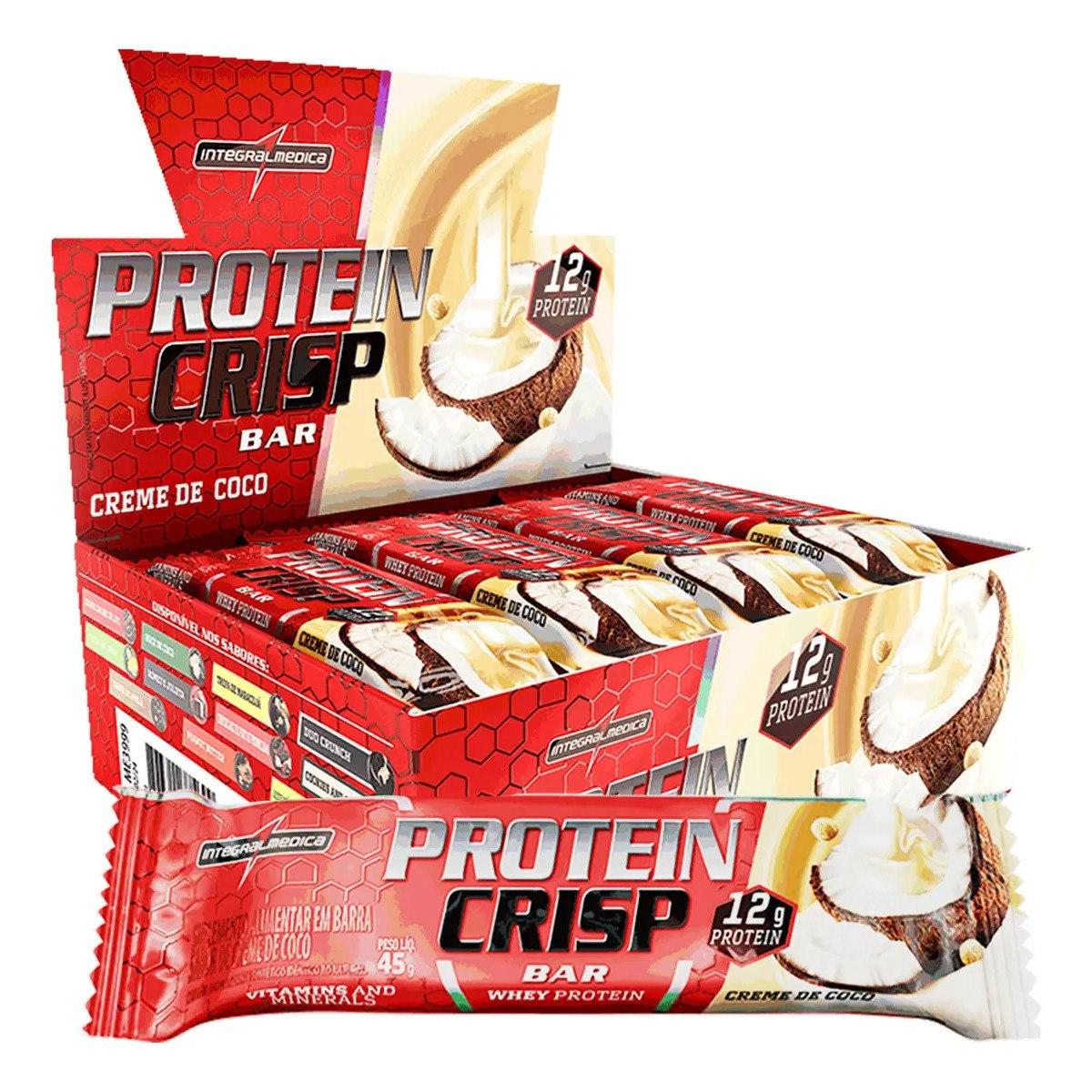 ✨ Caixa de 12 Barras de Proteína Whey Crisp Bar Creme de Coco Integralmedica