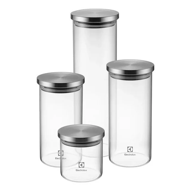 ✨Electrolux Kit Potes Herméticos De Vidro Com Tampa Inox 4 Unidades Transparente
