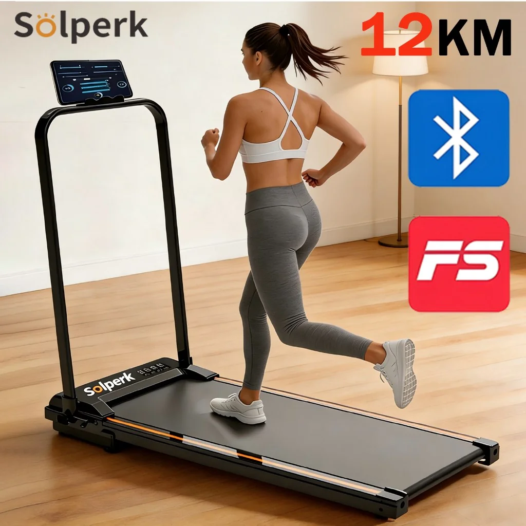 ✨Esteira Elétrica Doméstica 2.0HP Dobrável Silenciosa Bluetooth 12km/h Suporta 120kg, Ergométrica para Casa