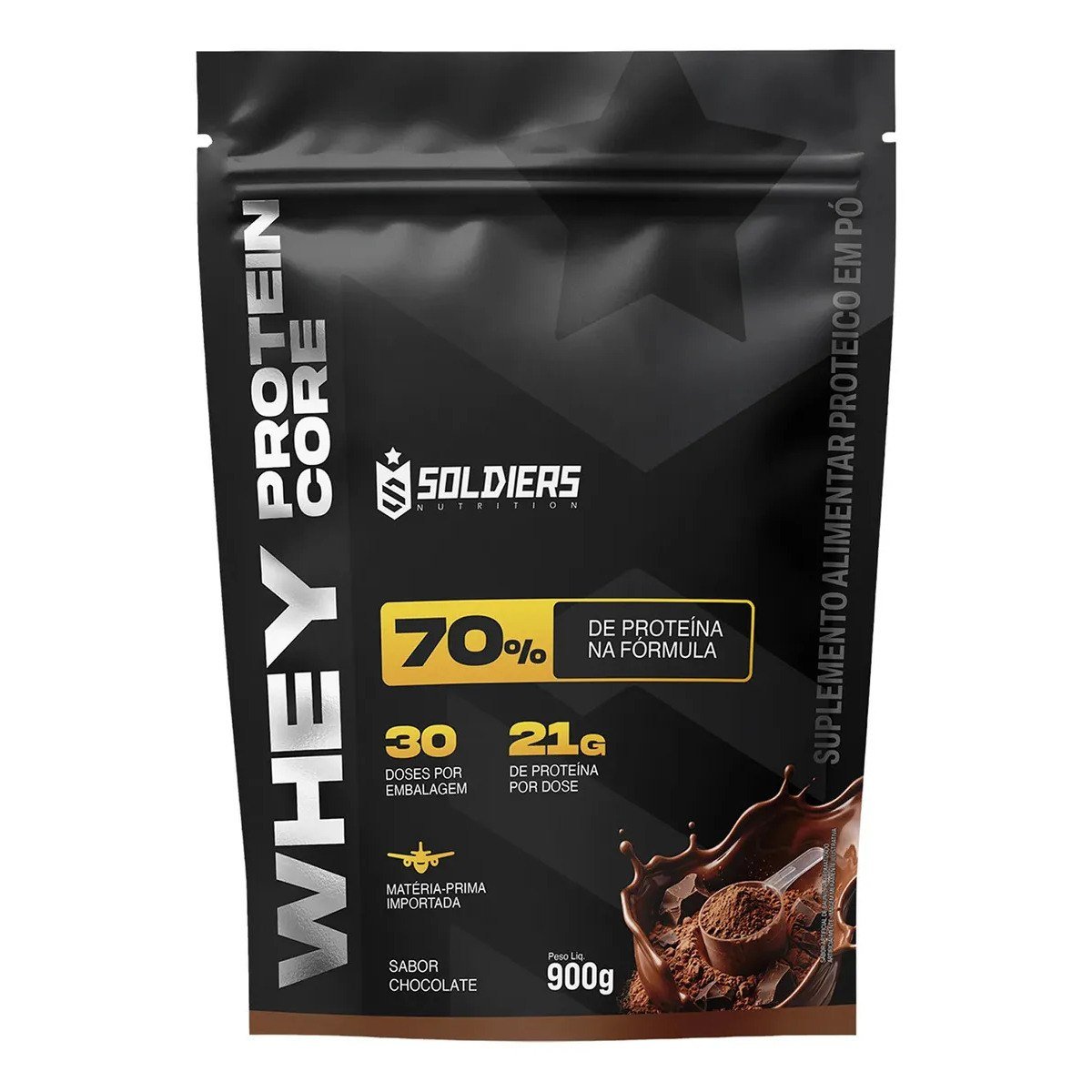 ✨ Whey Core 70% de Proteina Concentrada - Chocolate 900g - Soldiers Nutrition