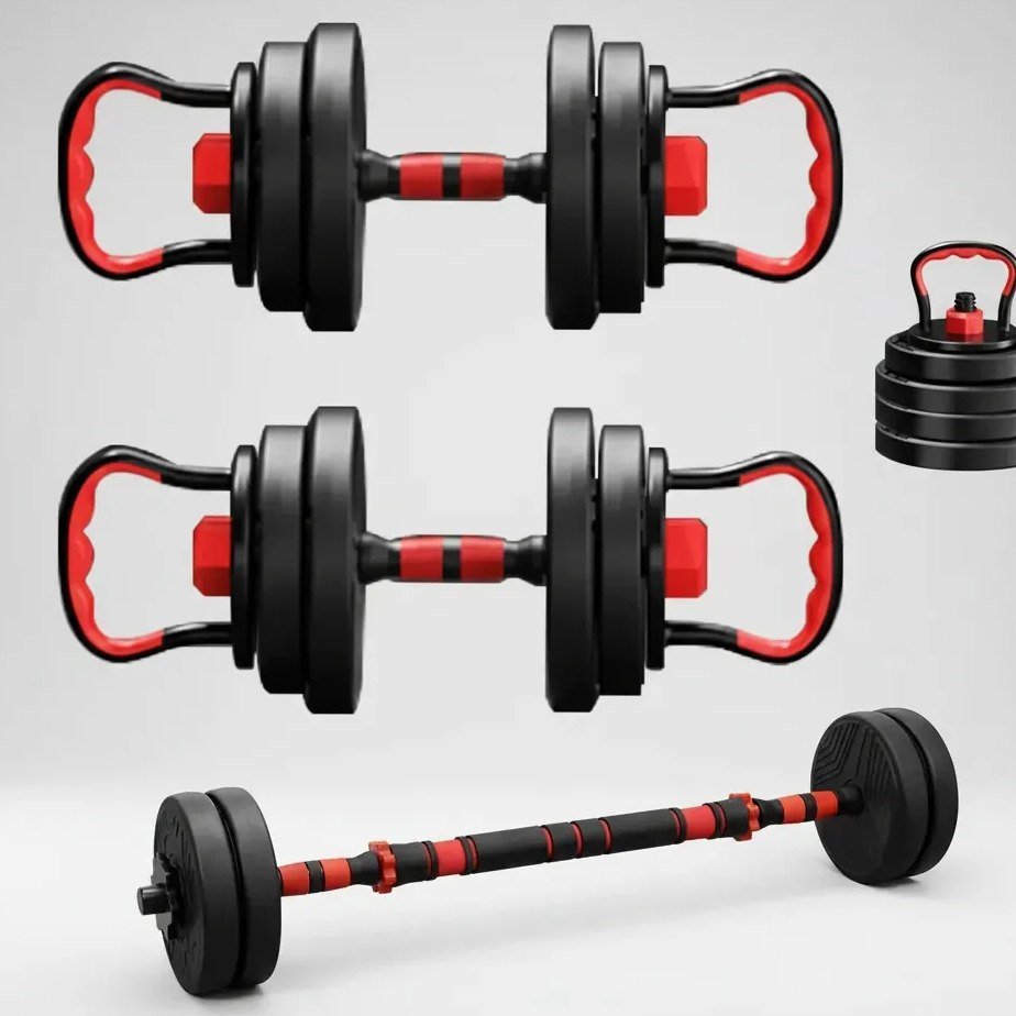 ✨ Kit Halteres 6 Em 1 Peso Musculação 15kg Ajustável Halter Preto-vermelho