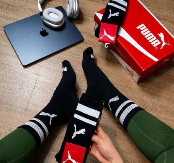 ✨ Kit 3 Pares Meias Puma Cano Alto Longo Academia Original