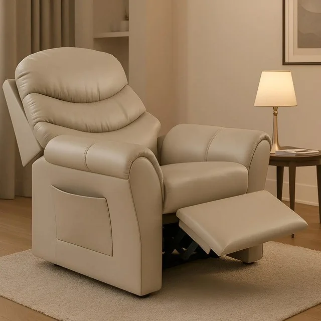 ✨ Poltrona Cadeira Do Papai Com Encosto Macio Reclinável E Retrátil Revestido Em Corino Para Sala De Descanso E Amamentação Cor Bege