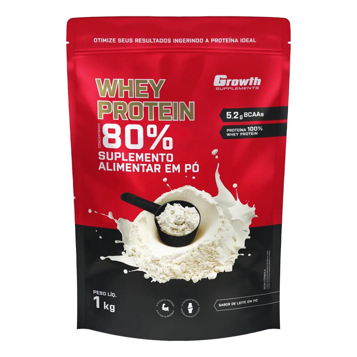 ✨ Suplemento em pó Growth Supplements Whey Protein Concentrado sabor Leite em Pó 1 kg