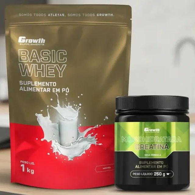 ✨ Kit Growth: Whey Protein Basic Natural 1kg + Creatina Monohidratada 250g