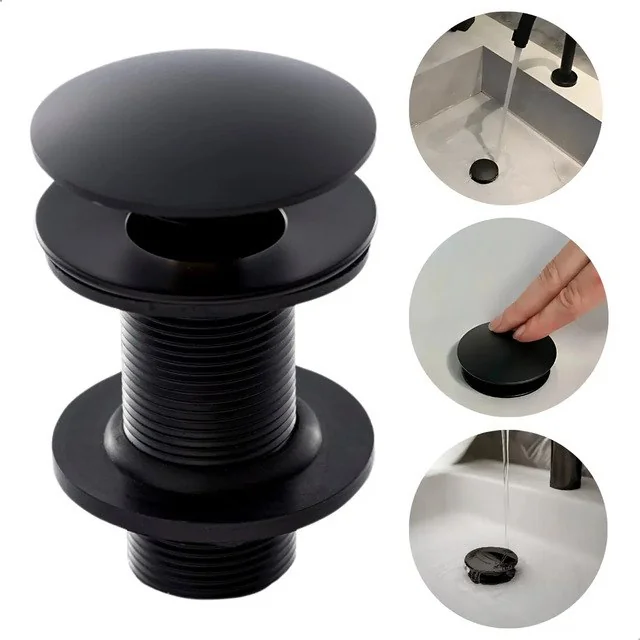✨Válvula Ralo Pia Click Inox Para Cuba Pia De Banheiro Lavatório Lavabo 7/8 Luxo 3cm Metal Preto Fosco Inteligente Pop Up... Válvula Preta Fosco Ralo P...