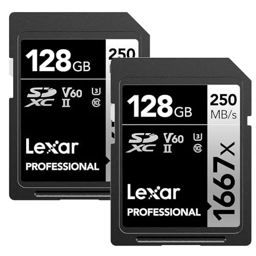 ✨ Lexar Cartão profissional 1667X 128GB (pacote com 2) SDXC UHS-II (LSD128CBNA16672)