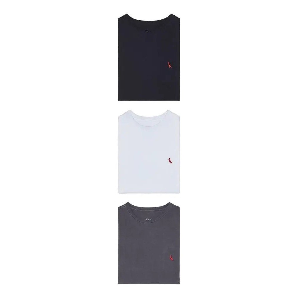 ✨ Kit 3 Camisetas Básicas Brasa Pica Pau Bordado Reserva