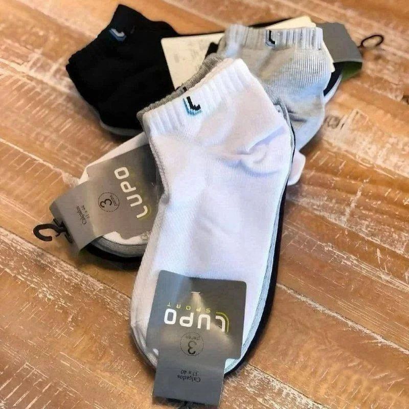✨Kit 6 Pares De Meias Cano Curto Unissex Sport Lupo Branco / Cinza / Preto Liso 41-44
