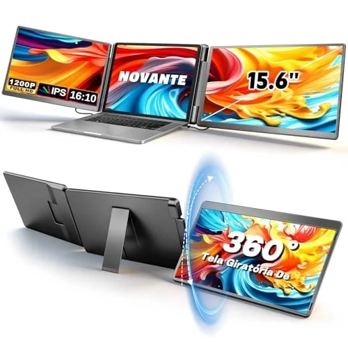 ✨ NOVANTE Monitor Duplo Portátil para Notebook 15.6" - Expansor de Telas Triplo com Design 360°, Tela IPS FHD 1080p 60Hz, Baixa Luz Azul, Compatível com...