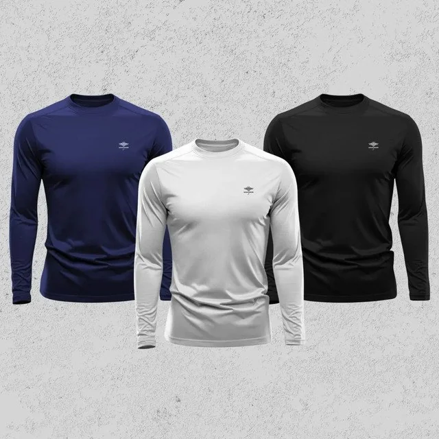 ✨ Kit 3 Camisetas Masculina Dry Fit Manga Longa Uv+50 Academia