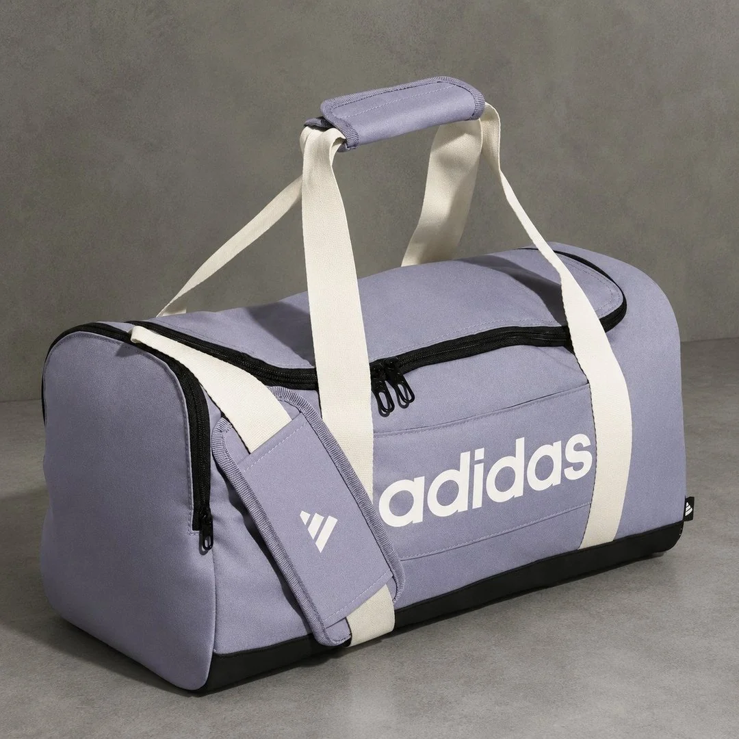 ✨ Mala Duffel Linear Pequena adidas Lilás Lisa Níquel Creme
