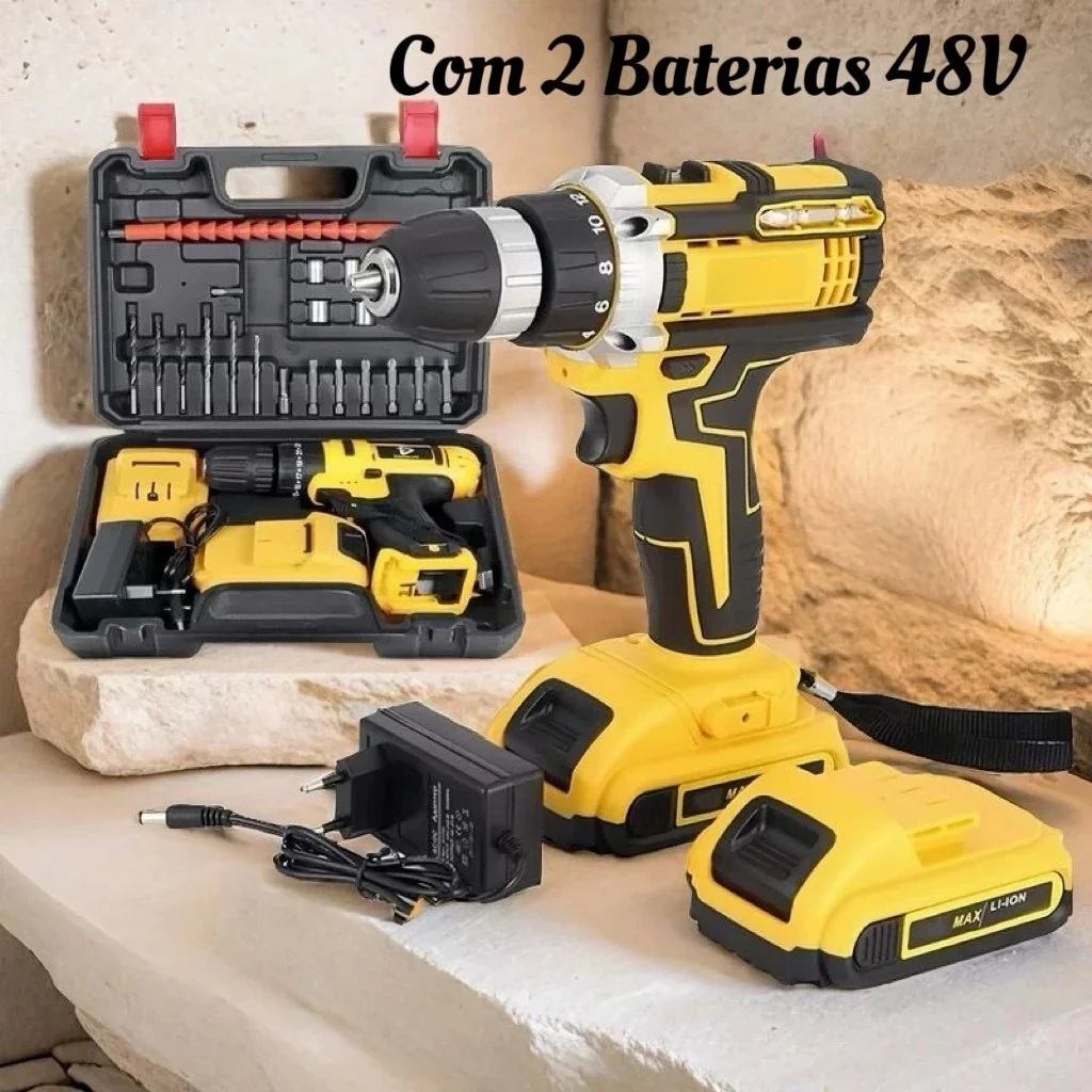 ✨Parafusadeira Furadeira 48V 2 Baterias Com Maleta e Acessórios Completo Barato Black Friday