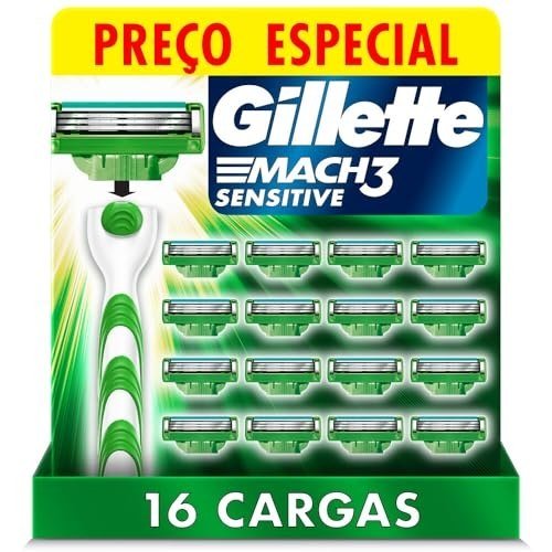 ✨ Carga para Aparelho de Barbear Gillette Mach3 Sensitive 16 unidades