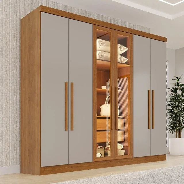 ✨Guarda-roupa Casal Reflecta Com Led 06 Portas 02 Gavetas Cinamomo/off White