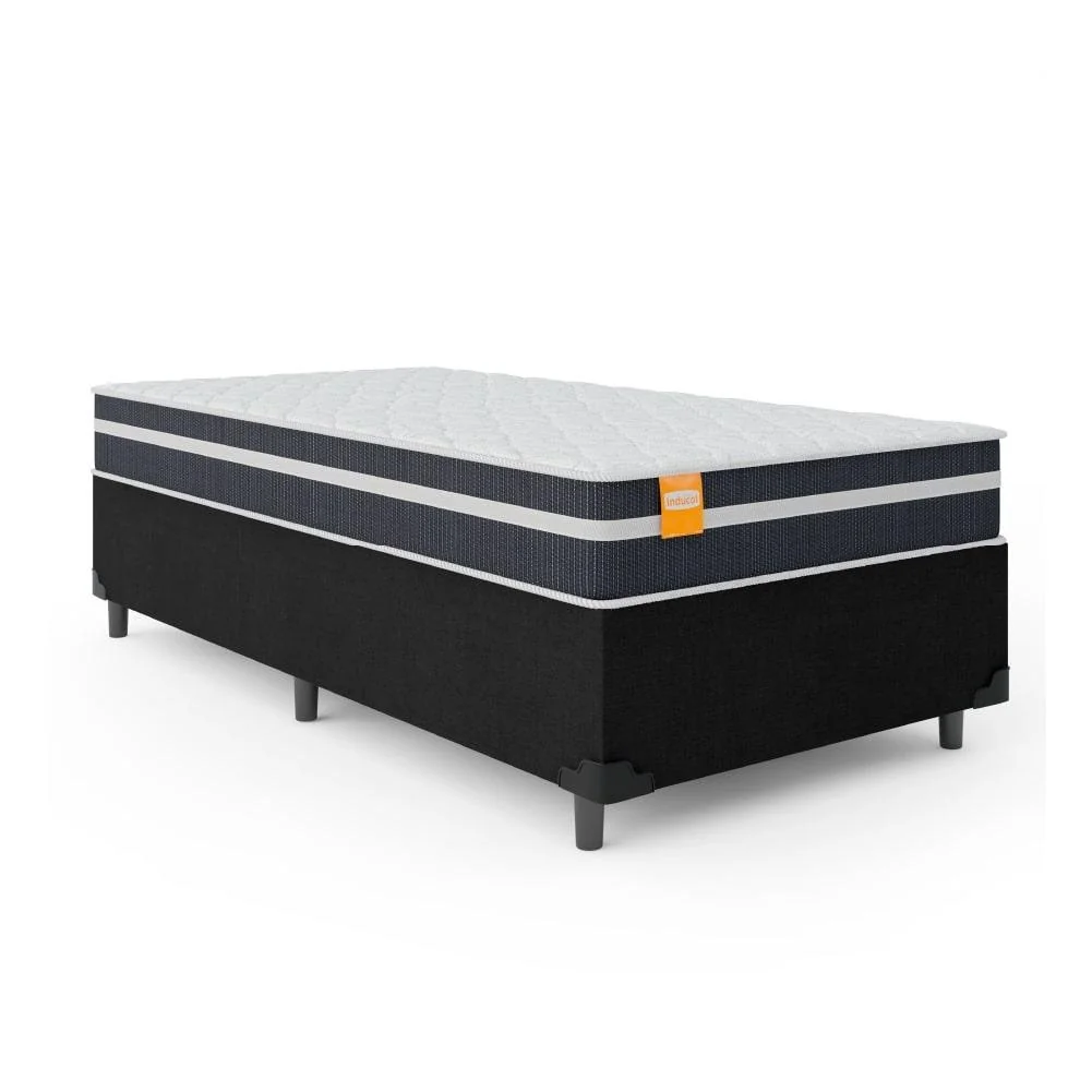 ✨Cama Box Solteiro Colchão Molas Qatar 88x188x60cm Branco / Preto - Suporta até 200Kg