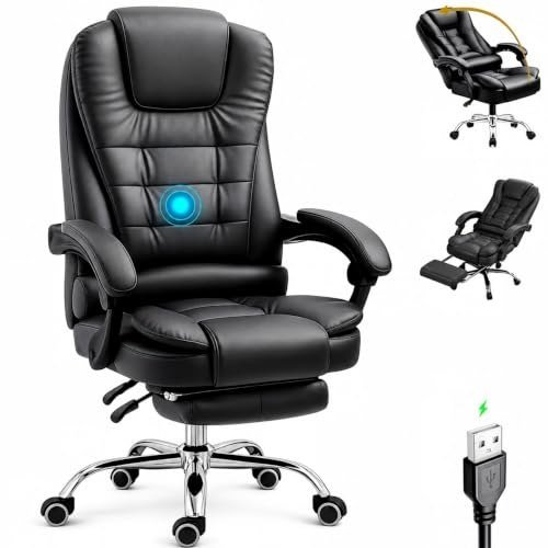 ✨ Cadeira de Escritório Executiva Reclinável com Suporte para Pés, Preta, Ergonômica, Giro 360°, Suporta até 120 kg