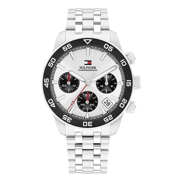 ✨Relógio Tommy Hilfiger Th85 Chronograph Masculino Em Aço Pra Prateado Preto